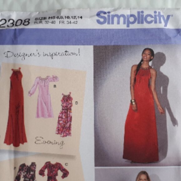 Simplicity sewing uncut pattern 2308 dress day or evening sleeveless variations - Picture 2 of 9